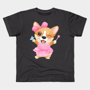 cute little corgi with ballerina tshirt Kids T-Shirt